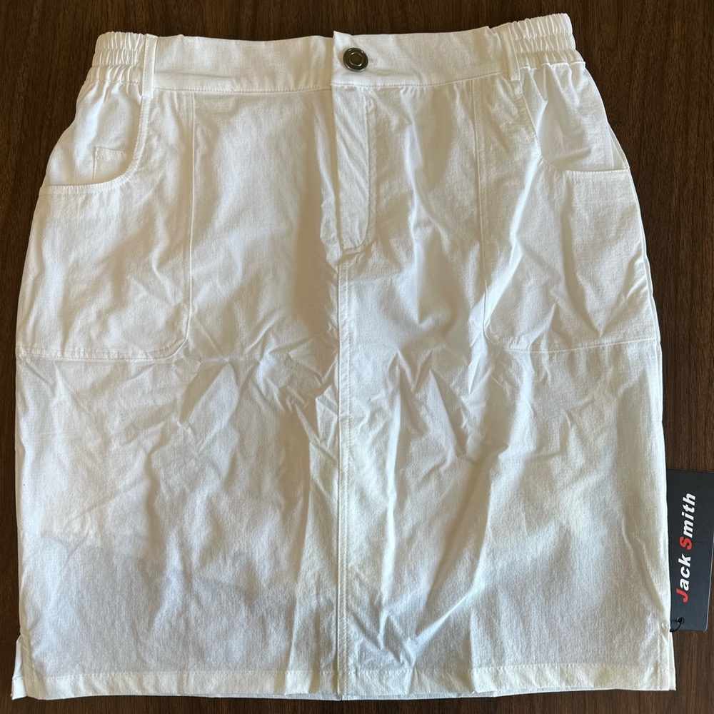 Jack Smith Womens Stretchy Knee Length Athletic Skort w/Pockets, White, Large